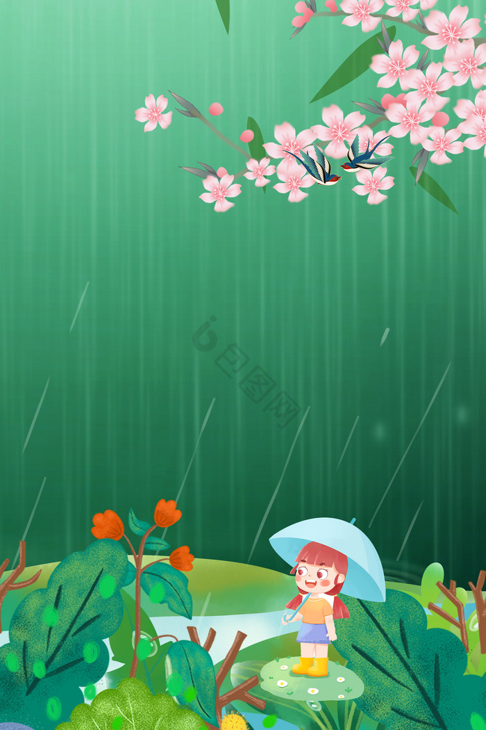 春天草地桃花谷雨节气图片