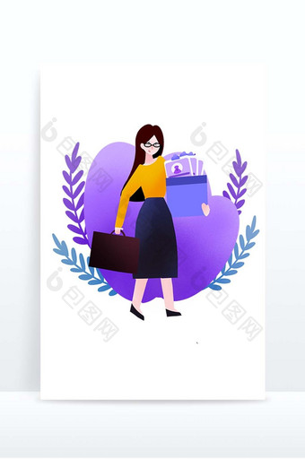 招聘职业女性花草紫色蓝色应聘网页插画元素图片