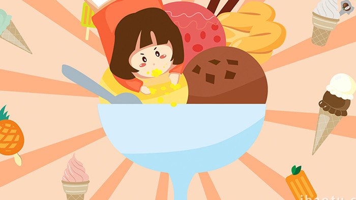 易用卡通类mg动画趴在冰淇淋上啃的小女孩