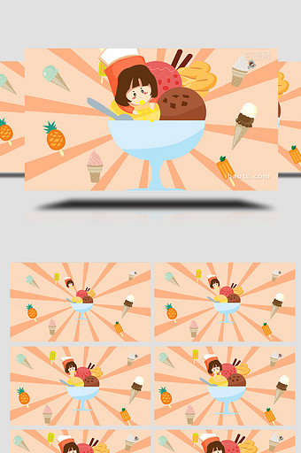 易用卡通类mg动画趴在冰淇淋上啃的小女孩图片