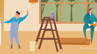 易用卡通类mg动画插画场景装修房子