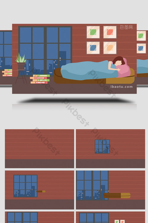 睡眠记录睡眠进程清醒轻睡可视化图表界面1080p易用mg动画插画类卧室