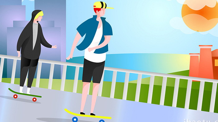 易用卡通类mg动画插画类运动滑滑板