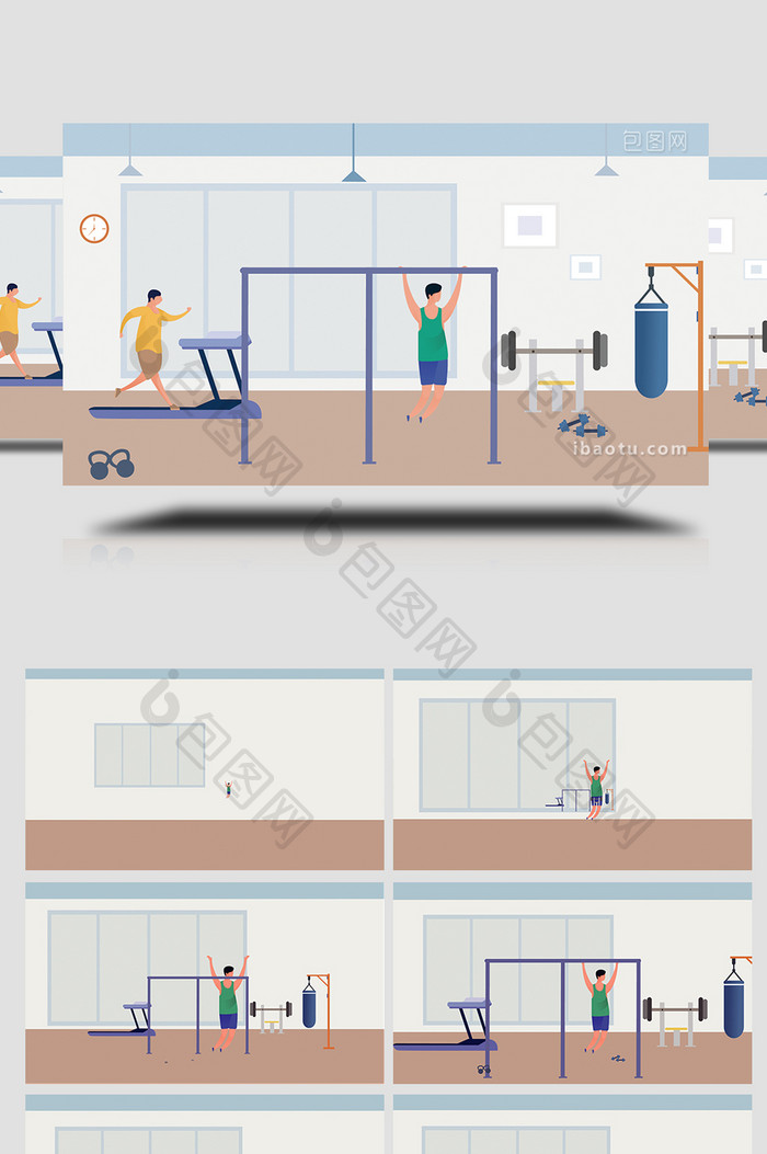 易用卡通类mg动画插画运动做引体向上