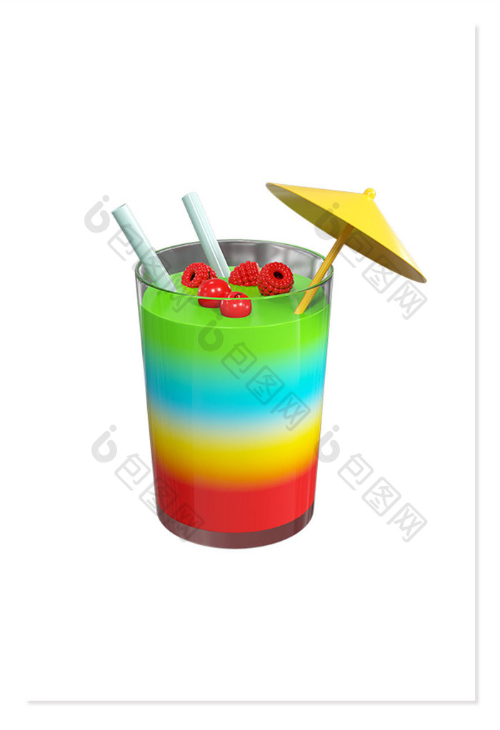 3DC4D夏日饮品草莓果汁食物元素