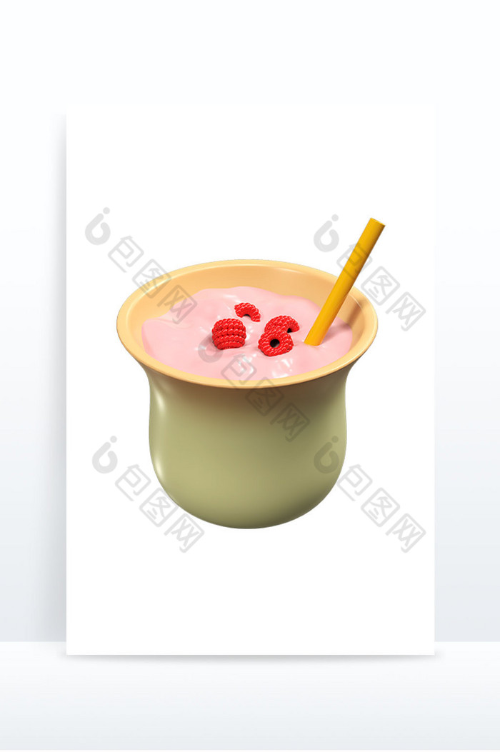 3DC4D夏日饮品草莓奶昔食物元素图片图片