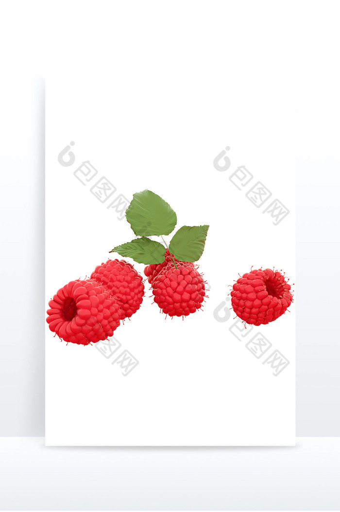 红色水果树莓山莓C4D元素图片图片