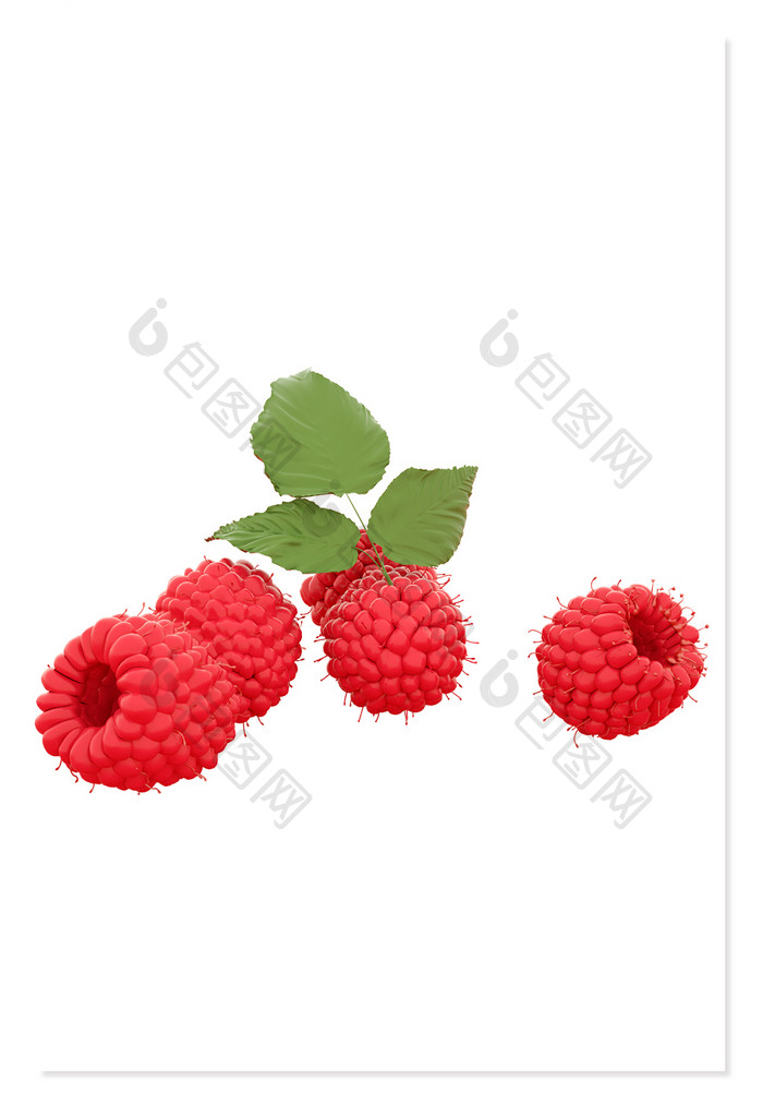 红色水果树莓山莓C4D元素