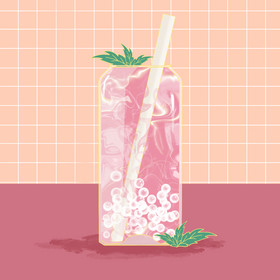 夏季草莓奶茶啵啵动图gif