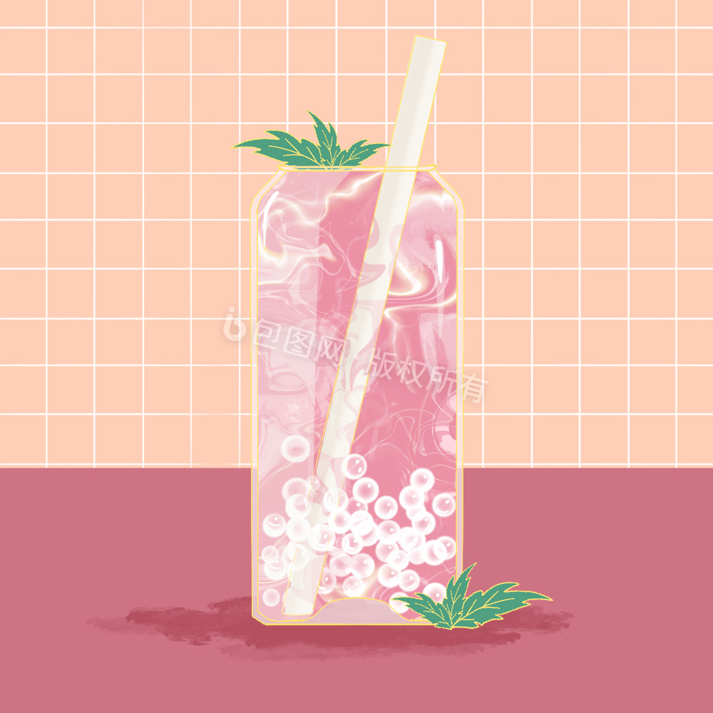 夏季草莓奶茶啵啵动图gif图片