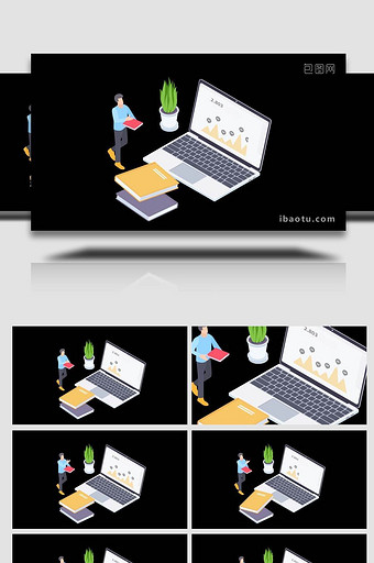 微粒体商务办公电脑职员MG动画图片