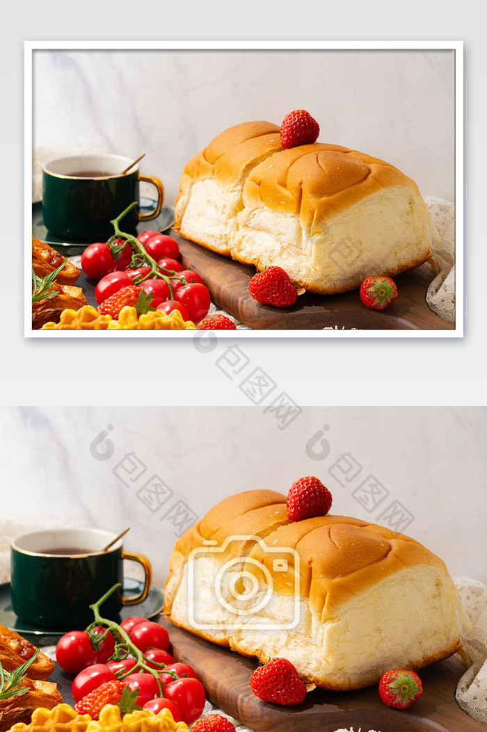 春季美食早餐面包和水果图片图片