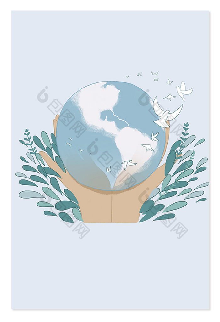 蓝色世界地球日创意元素插画