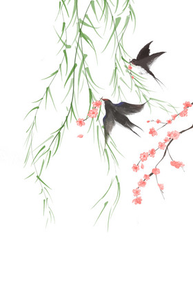 谷雨柳枝桃花燕子春天