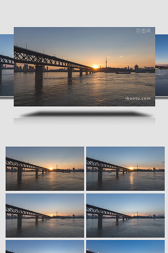 城市武汉长江大桥日转夜延时视频图片