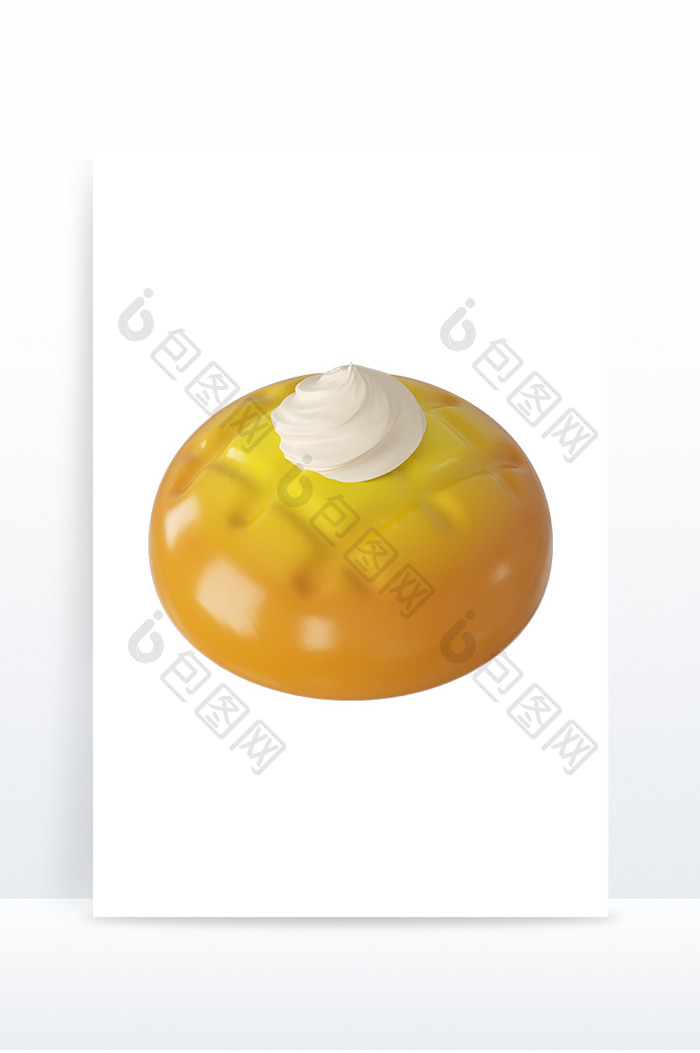 C4D美食奶油菠萝包3D立体食物小元素