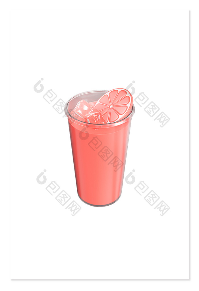 C4D夏日饮品西柚汁3D立体食物小元素