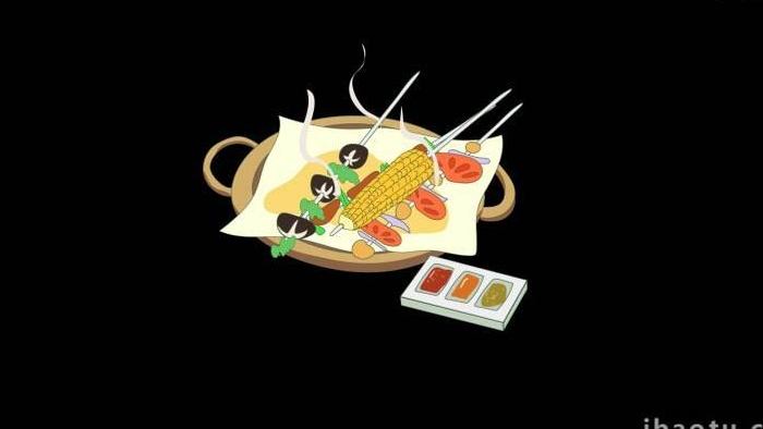 卡通食物美食烧烤餐饮烤串MG动画
