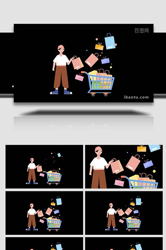 卡通扁平购物促销购物车MG动画图片
