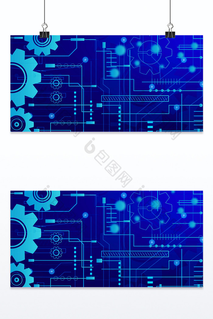 蓝色线条电路齿轮科幻科技背景