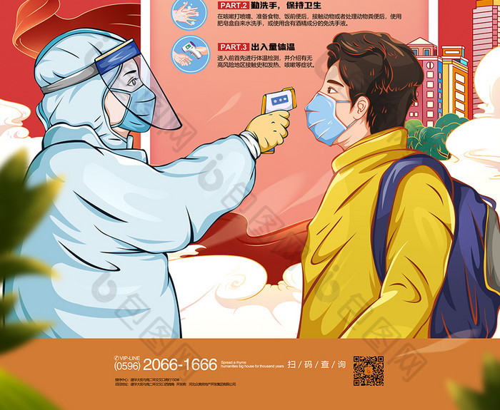 国潮新冠疫情防控指南核酸检测体温检测海报