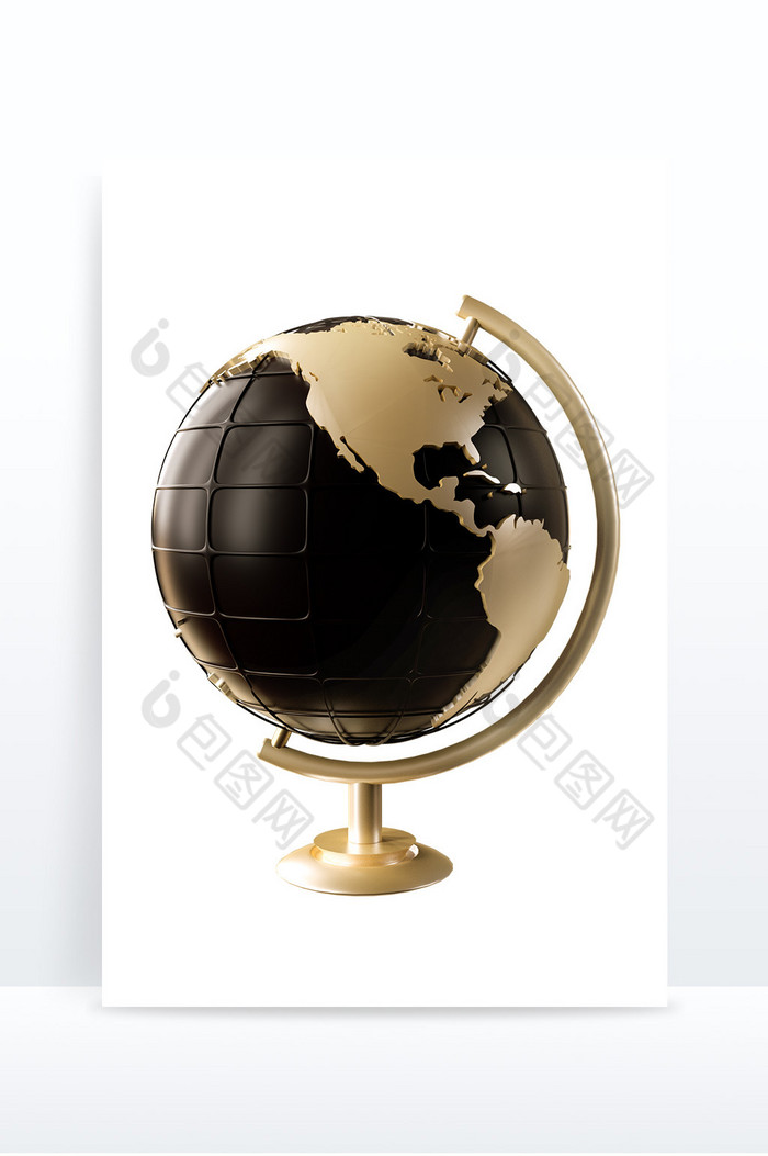 黑色金属质感地球仪3D元素图片图片