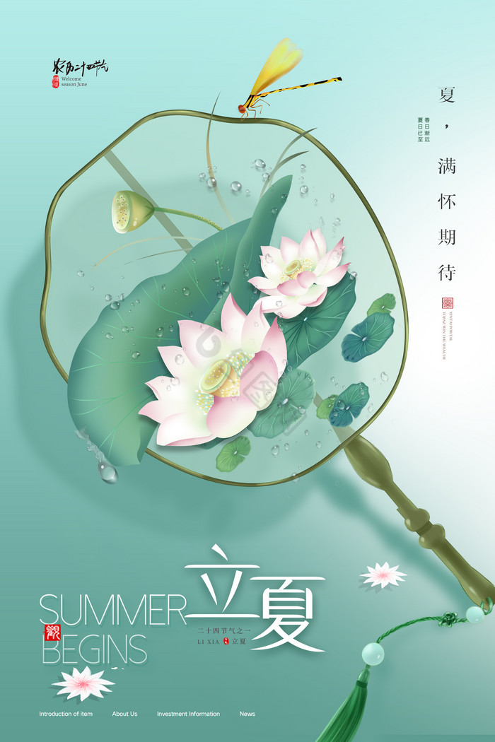 扇子荷花立夏节气图片