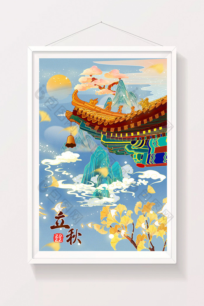 古风建筑立秋秋节节气插画图片图片