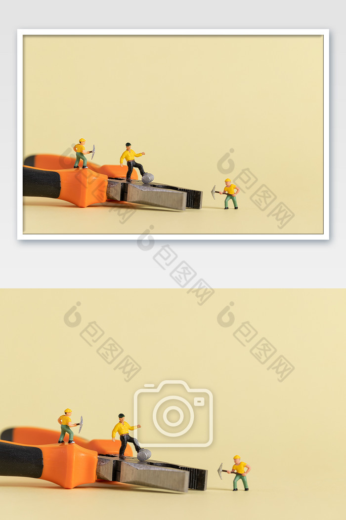 劳动节微缩创意工人黄色背景图片图片
