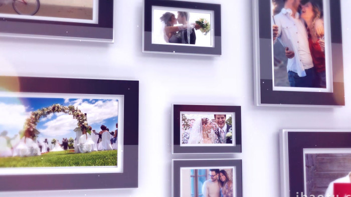 照片墙壁相框婚礼写真相册展示动画AE模板
