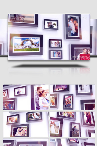 照片墙壁相框婚礼写真相册展示动画AE模板图片