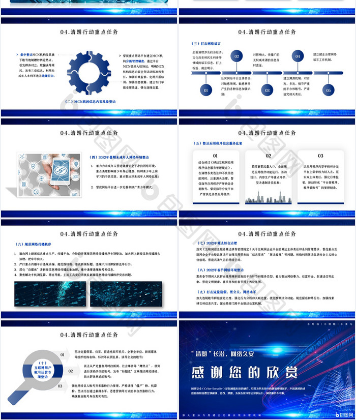 蓝色科技风清朗行动PPT模板