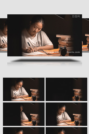 开门看孩子熬夜学习写作业视频素材4K图片