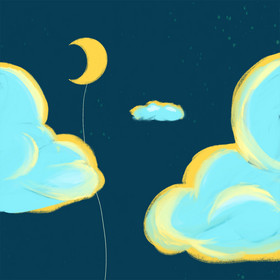 云朵月亮晚上夜晚上升动图GIF