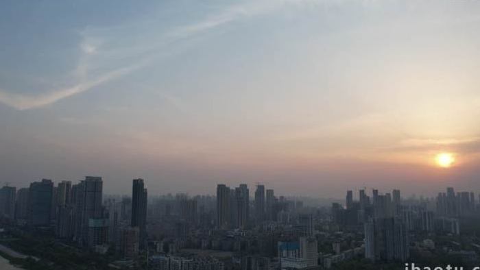 城市地标航拍武汉汉阳区日落全貌全景视频