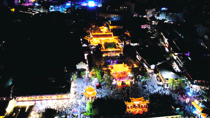 城市夜景南京夫子庙夜间灯会4K航拍