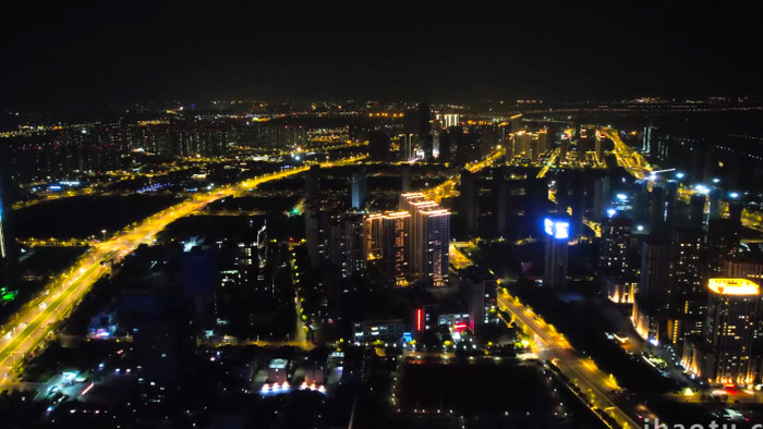 城市夜景南京城市全景油坊桥车流夜间航拍