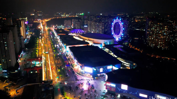 城市夜景南京江北新区弘阳广场摩天轮航拍