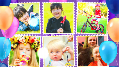 卡通气球儿童生日祝福照片相册视频AE模板