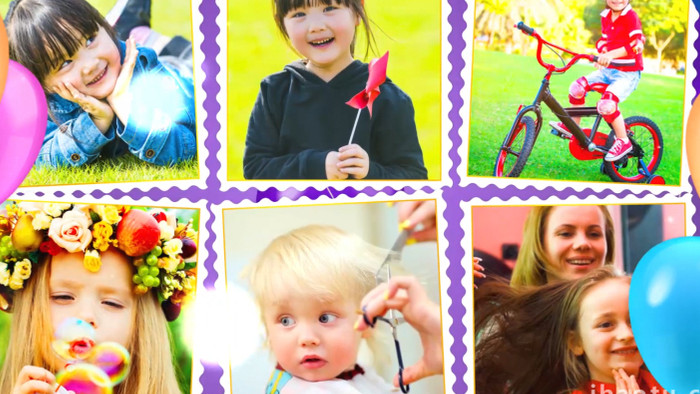 卡通气球儿童生日祝福照片相册视频AE模板