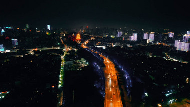 城市地标夜景黄鹤楼景区城市风光实拍视频