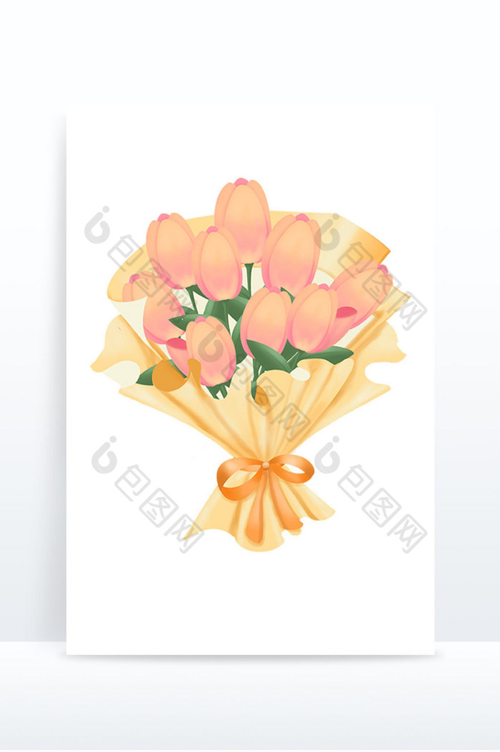 母亲节日手绘卡通郁金香花朵花束装饰元素