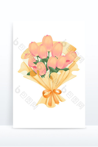 母亲节日手绘卡通郁金香花朵花束装饰元素图片