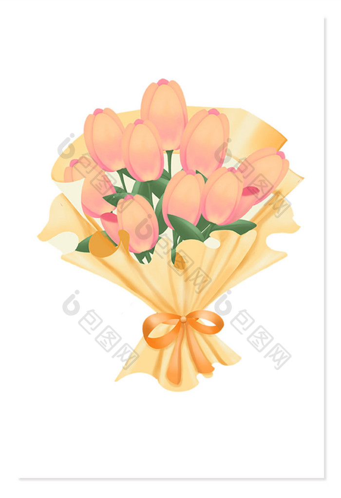 母亲节日手绘卡通郁金香花朵花束装饰元素