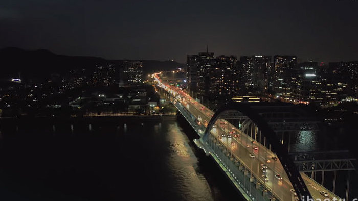 城市夜景杭州复兴大桥立交4K航拍