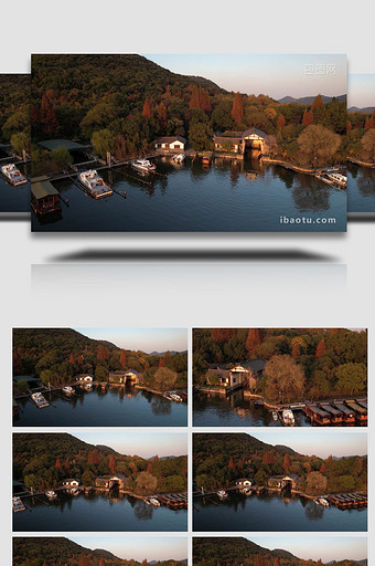 自然风景杭州湘湖景区象山船埠4K航拍实拍图片