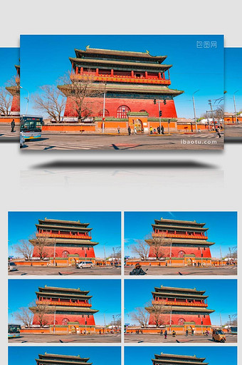 大气北京地标鼓楼历史建筑晴朗天气车流8K图片
