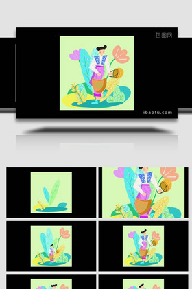 卡通清新踏春旅游人物植物mg动画