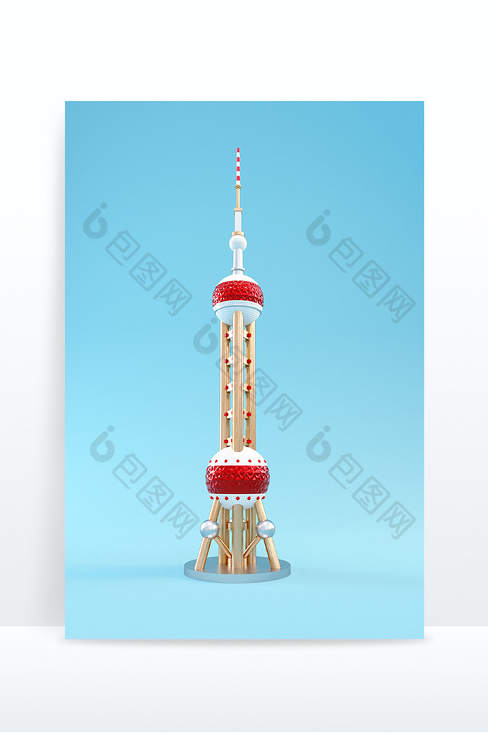 C4D创意上海东方明珠地标建筑模型元素图片图片