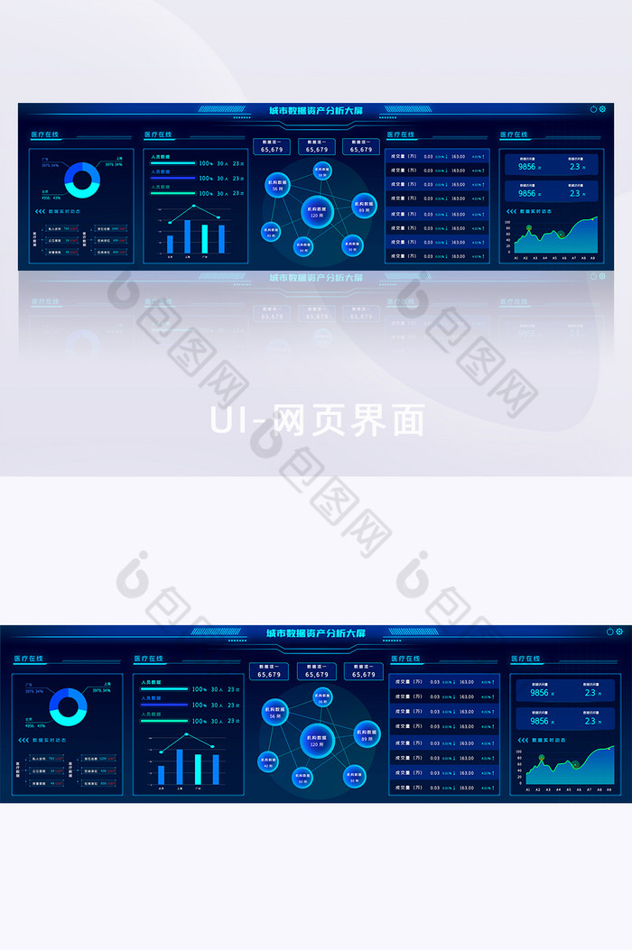 蓝色城市产业可视化大屏数据大屏UI界面图片图片